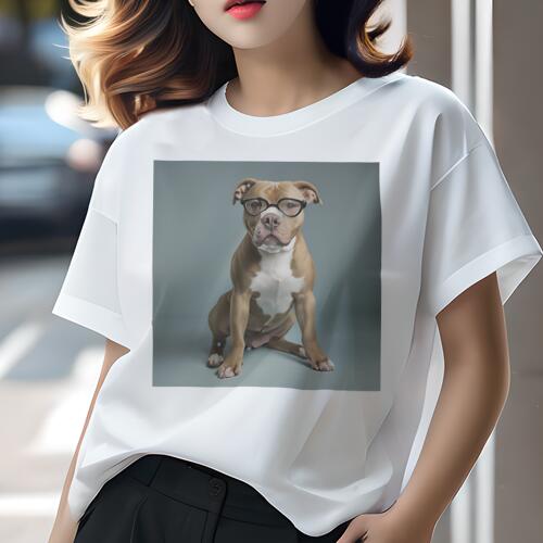 アメリカンピットブルテリア Tシャツ レディース 犬ファン 半袖 春夏 犬柄 プリント カジュアル かわいい 人間用 個性派 ここだけのデザイン 面白 メガネ アメリカンピットブルテリア
