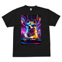 柴犬 Tシャツ メンズ キッズ 犬ファン 半袖 春夏 犬柄 プリント カジュアル かわいい 人間用 個性派 ここだけのデザイン 面白 DJ 柴犬 ターンテーブル ネオン サングラス