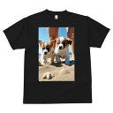 コーギー Tシャツ メンズ キッズ 犬ファン 半袖 春夏 犬柄 プリント カジュアル かわいい 人間用 個性派 ここだけのデザイン 面白 ビーチ コーギー 海 砂 夏
