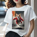 コーギー Tシャツ レディース 犬ファン 半袖 春夏 犬柄 プリント カジュアル かわいい 人間用 個性派 ここだけのデザイン 面白 赤いコート コーギー スー...