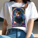 柴犬 Tシャツ レディース 犬ファン 半袖 春夏 犬柄 プリント カジュアル かわいい 人間用 個性派 ここだけのデザイン 面白 DJ 柴犬 ターンテーブル ヘッドホン ネオン