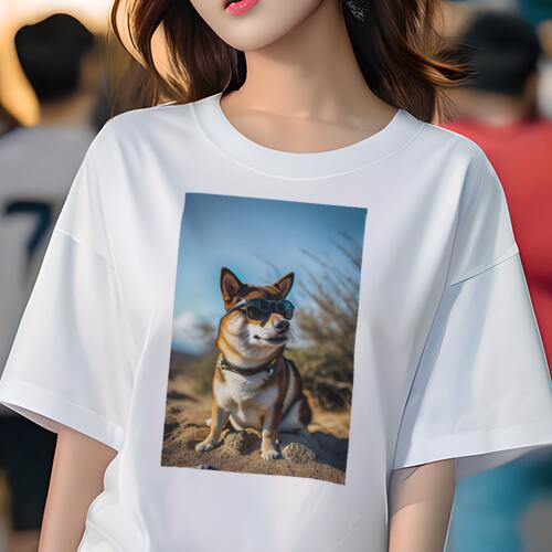 柴犬 Tシャツ レディース 犬ファン 半袖 春夏 犬柄 プリント カジュアル かわいい 人間用 個性派 ここだけのデザイン 面白 サングラス 柴犬 砂
