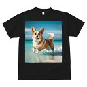 コーギー Tシャツ メンズ キッズ 犬ファン 半袖 春夏 犬柄 プリント カジュアル かわいい 人間用 個性派 ここだけのデザイン 面白 海 コーギー ビーチ 波 夏