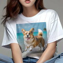 コーギー Tシャツ レディース 犬ファン 半袖 春夏 犬柄 プリント カジュアル かわいい 人間用 個性派 ここだけのデザイン 面白 海 コーギー ビーチ 夏 休暇