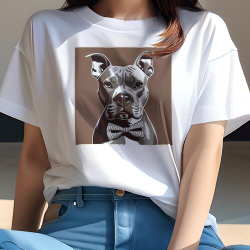 ピットブル Tシャツ レディース 犬ファン 半袖 春夏 犬柄 プリント カジュアル かわいい 人間用 個性派 ここだけのデザイン 面白 蝶ネクタイ ピットブル
