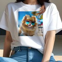 ポメラニアン Tシャツ レディース 犬ファン 半袖 春夏 犬柄 プリント カジュアル かわいい 人間用 個性派 ここだけのデザイン 面白 ビーチ ポメラニアン ...
