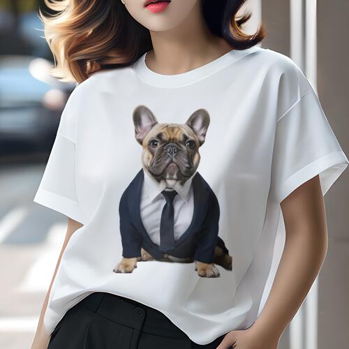 フレンチブルドッグ Tシャツ レディース 犬ファン 半袖 春夏 犬柄 プリント カジュアル かわいい 人間用 個性派 ここだけのデザイン 面白 スーツ フレンチブルドッグ ネクタイ ビジネス