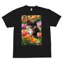 ポメラニアン Tシャツ メンズ キッズ 犬ファン 半袖 春夏 犬柄 プリント カジュアル かわいい 人間用 個性派 ここだけのデザイン 面白 チューリップ ポメラニアン 花 春 庭