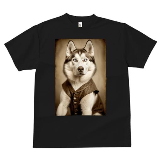 シベリアンハスキー Tシャツ メンズ キッズ 犬ファン 半袖 春夏 犬柄 プリント カジュアル かわいい 人間用 個性派 ここだけのデザイン 面白 アンティーク シベリアンハスキー レトロ ヴィンテージ 肖像画
