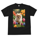 ポメラニアン Tシャツ メンズ キッズ 犬ファン 半袖 春夏 犬柄 プリント カジュアル かわいい 人間用 個性派 ここだけのデザイン 面白 チューリップ ポメラニアン 蝶