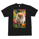 ポメラニアン Tシャツ メンズ キッズ 犬ファン 半袖 春夏 犬柄 プリント カジュアル かわいい 人間用 個性派 ここだけのデザイン 面白 チューリップ ポメラニアン 蝶