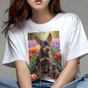ミニチュアピンシャー,チワワ Tシャツ レディース 犬ファン 半袖 春夏 犬柄 プリント カジュアル かわいい 人間用 個性派 ここだけのデザイン 面白 チューリップ ミニチュアピンシャー,チワワ 花
