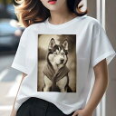 シベリアンハスキー Tシャツ レディース 犬ファン 半袖 春夏 犬柄 プリント カジュアル かわいい 人間用 個性派 ここだけのデザイン 面白 スカーフ シベリアンハスキー