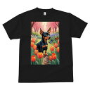 ミニチュアピンシャー Tシャツ メンズ キッズ 犬ファン 半袖 春夏 犬柄 プリント カジュアル かわいい 人間用 個性派 ここだけのデザイン 面白 チューリップ ミニチュアピンシャー 蝶 花 春