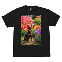 ミニチュアピンシャー Tシャツ メンズ キッズ 犬ファン 半袖 春夏 犬柄 プリント カジュアル かわいい 人間用 個性派 ここだけのデザイン 面白 チューリップ ミニチュアピンシャー 花 庭