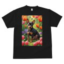 ミニチュアピンシャー Tシャツ メンズ キッズ 犬ファン 半袖 春夏 犬柄 プリント カジュアル かわいい 人間用 個性派 ここだけのデザイン 面白 チューリップ ミニチュアピンシャー 蝶