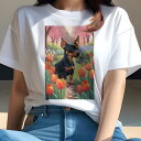 ミニチュアピンシャー Tシャツ レディース 犬ファン 半袖 春夏 犬柄 プリント カジュアル かわいい 人間用 個性派 ここだけのデザイン 面白 チューリップ ミニチュアピンシャー 蝶 花 春
