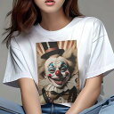 Tシャツ レディース 犬ファン 半袖 春夏 犬柄 プリント カジュアル かわいい 人間用 個性派 ここだけのデザイン 面白 ピエロ サーカス 帽子 メイクアップ コスチューム