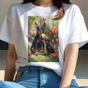 ミニチュアピンシャー Tシャツ レディース 犬ファン 半袖 春夏 犬柄 プリント カジュアル かわいい 人間用 個性派 ここだけのデザイン 面白 チューリップ ミニチュアピンシャー 蝶