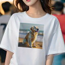 ゴールデンレトリバー Tシャツ レディース 犬ファン 半袖 春夏 犬柄 プリント カジュアル かわいい 人間用 個性派 ここだけのデザイン 面白 ビーチ ゴールデンレトリバー 海