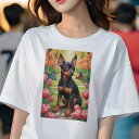ミニチュアピンシャー Tシャツ レディース 犬ファン 半袖 春夏 犬柄 プリント カジュアル かわいい 人間用 個性派 ここだけのデザイン 面白 チューリップ ミニチュアピンシャー 蝶