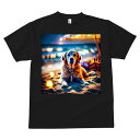ゴールデンレトリバー Tシャツ メンズ キッズ 犬ファン 半袖 春夏 犬柄 プリント カジュアル かわいい 人間用 個性派 ここだけのデザイン 面白 ビーチ ゴールデンレトリバー 海 傘 夕焼け
