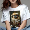 ペキニーズ Tシャツ レディース 犬ファン 半袖 春夏 犬柄 プリント カジュアル かわいい 人間用 個性派 ここだけのデザイン 面白 王冠 ペキニーズ ローブ レース