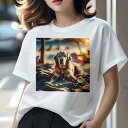 ゴールデンレトリバー Tシャツ レディース 犬ファン 半袖 春夏 犬柄 プリント カジュアル かわいい 人間用 個性派 ここだけのデザイン 面白 ビーチ ゴールデンレトリバー 海 夏 休暇