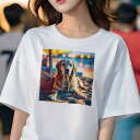 ゴールデンレトリバー Tシャツ レディース 犬ファン 半袖 春夏 犬柄 プリント カジュアル かわいい 人間用 個性派 ここだけのデザイン 面白 ビーチ ゴールデンレトリバー 海 休暇 旅行