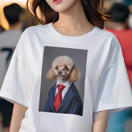 トイプードル Tシャツ レディース 犬ファン 半袖 春夏 犬柄 プリント カジュアル かわいい 人間用 個性派 ここだけのデザイン 面白 スーツ トイプードル ネクタイ ビジネス