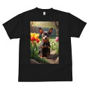 ミニチュアピンシャー Tシャツ メンズ キッズ 犬ファン 半袖 春夏 犬柄 プリント カジュアル かわいい 人間用 個性派 ここだけのデザイン 面白 チューリップ ミニチュアピンシャー 花 春 庭