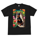 ミニチュアピンシャー Tシャツ メンズ キッズ 犬ファン 半袖 春夏 犬柄 プリント カジュアル かわいい 人間用 個性派 ここだけのデザイン 面白 チューリップ ミニチュアピンシャー 花 春 庭