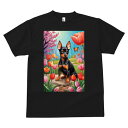 ミニチュアピンシャー Tシャツ メンズ キッズ 犬ファン 半袖 春夏 犬柄 プリント カジュアル かわいい 人間用 個性派 ここだけのデザイン 面白 チューリップ ミニチュアピンシャー 花 春 庭