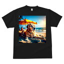 ゴールデンレトリバー Tシャツ メンズ キッズ 犬ファン 半袖 春夏 犬柄 プリント カジュアル かわいい 人間用 個性派 ここだけのデザイン 面白 ビーチ ゴールデンレトリバー 傘 海 夏
