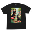 ミニチュアピンシャー Tシャツ メンズ キッズ 犬ファン 半袖 春夏 犬柄 プリント カジュアル かわいい 人間用 個性派 ここだけのデザイン 面白 チューリップ ミニチュアピンシャー 花 春 公園