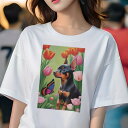 ミニチュアピンシャー Tシャツ レディース 犬ファン 半袖 春夏 犬柄 プリント カジュアル かわいい 人間用 個性派 ここだけのデザイン 面白 チューリップ ミニチュアピンシャー 蝶