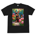 ミニチュアピンシャー Tシャツ メンズ キッズ 犬ファン 半袖 春夏 犬柄 プリント カジュアル かわいい 人間用 個性派 ここだけのデザイン 面白 チューリップ ミニチュアピンシャー 庭 蝶 花