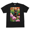 ミニチュアピンシャー Tシャツ メンズ キッズ 犬ファン 半袖 春夏 犬柄 プリント カジュアル かわいい 人間用 個性派 ここだけのデザイン 面白 チューリップ ミニチュアピンシャー 花 春 ガーデニング