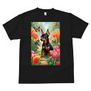 ミニチュアピンシャー Tシャツ メンズ キッズ 犬ファン 半袖 春夏 犬柄 プリント カジュアル かわいい 人間用 個性派 ここだけのデザイン 面白 チューリップ ミニチュアピンシャー 蝶