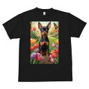 ミニチュアピンシャー Tシャツ メンズ キッズ 犬ファン 半袖 春夏 犬柄 プリント カジュアル かわいい 人間用 個性派 ここだけのデザイン 面白 チューリップ ミニチュアピンシャー 庭 蝶