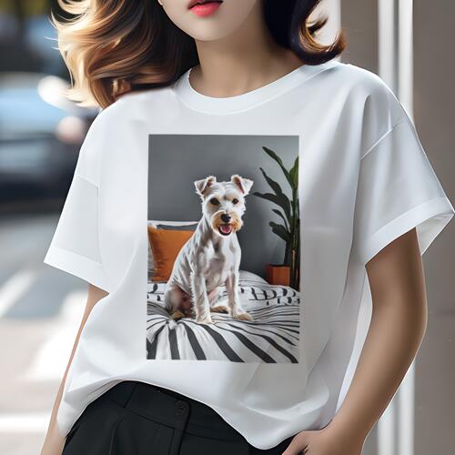 ミニチュアシュナウザー Tシャツ レディース 犬ファン 半袖 春夏 犬柄 プリント カジュアル かわいい ..