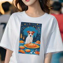ジャックラッセルテリア Tシャツ レディース 犬ファン 半袖 春夏 犬柄 プリント カジュアル かわいい 人間用 個性派 ここだけのデザイン 面白 パン ジャックラッセルテリア デザート スプーン 夜