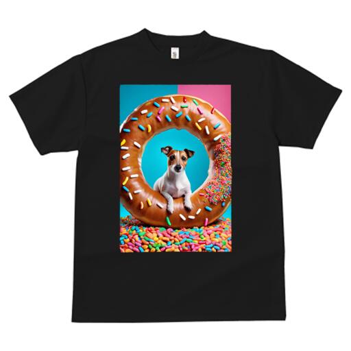 楽天フロントップ楽天市場店ジャックラッセルテリア Tシャツ メンズ キッズ 犬ファン 半袖 春夏 犬柄 プリント カジュアル かわいい 人間用 個性派 ここだけのデザイン 面白 ドーナツ ジャックラッセルテリア スプリンクル お菓子