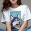 シベリアンハスキー Tシャツ レディース 犬ファン 半袖 春夏 犬柄 プリント カジュアル かわいい 人間..
