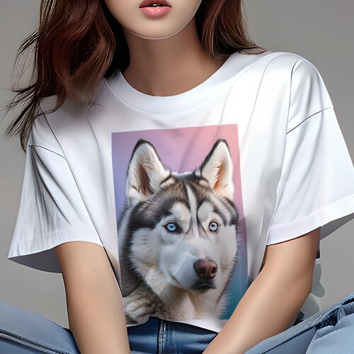 シベリアンハスキー Tシャツ レディース 犬ファン 半袖 春夏 犬柄 プリント カジュアル かわいい 人間用 個性派 ここだけのデザイン 面白 シベリアンハスキー