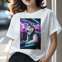 シベリアンハスキー Tシャツ レディース 犬ファン 半袖 春夏 犬柄 プリント カジュアル かわいい 人間用 個性派 ここだけのデザイン 面白 DJ シベリアンハスキー クラブ ヘッドホン ベスト