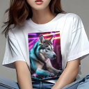 シベリアンハスキー Tシャツ レディース 犬ファン 半袖 春夏 犬柄 プリント カジュアル かわいい 人間用 個性派 ここだけのデザイン 面白 DJ シベリアンハスキー ヘッドホン ネオン