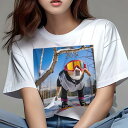 ビーグル Tシャツ レディース 犬ファン 半袖 春夏 犬柄 プリント カジュアル かわいい 人間用 個性派 ここだけのデザイン 面白 スキー ビーグル 冬 雪 スノーボード
