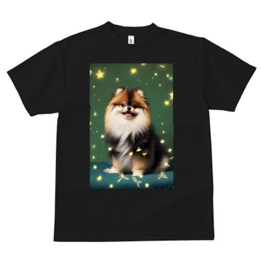 楽天フロントップ楽天市場店ポメラニアン Tシャツ メンズ キッズ 犬ファン 半袖 春夏 犬柄 プリント カジュアル かわいい 人間用 個性派 ここだけのデザイン 面白 星 ポメラニアン キラキラ