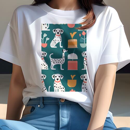 ダルメシアン Tシャツ レディース 犬ファン 半袖 春夏 犬柄 プリント カジュアル かわいい 人間用 個性..